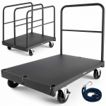 VEVOR 2-in-1 gipso kartono vežimėlis, 816 kg talpa, 91.4x61 cm plieno platformos vežimėlis su pasukamais ratukais ir turėklais, juodas
