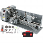 VEVOR 1100W mini metalo tekinimo staklės 220x750mm su kintamu greičiu, 3 žandikaulių griebtuvu, MT5 veleno kūgiu, MT2 uodega
