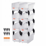VEVOR 8 vnt. plastikinės sukraunamos dėžės 27,6x14x13 cm &ndash; permatomi konteineriai namams, garažui, biurui