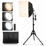 VEVOR 40x40 cm LED softbokso ap&scaron;vietimo rinkinys, 45W, 3000&ndash;6500K reguliuojamas su stovu ir pultu fotografijoms ir vaizdo įra&scaron;ams