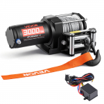 VEVOR 1360 kg 12V elektrinė ATV gervė, 1,3 AG, 5 mm x 12 m plieninis lynas, 3000 lb traukos galia, laidinis pultas, IP55, juoda