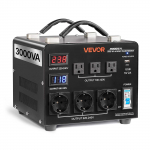 VEVOR 3000VA įtampos keitiklis, 110V&harr;220V, LCD ekranas, 6 lizdai, USB, apsauga nuo perkrovos