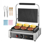 VEVOR 2200W Komercinis Panini Grilis, 34x23 cm Emaliuota Plok&scaron;tė, Nerūdijančio Plieno Sumustinių Gamintojas su Temperatūros Kontrole