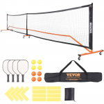 VEVOR 6,7m ne&scaron;iojamas pickleball tinklas su raketėmis, kamuoliukais, ratukais, krep&scaron;iu ir linijomis &ndash; atsparus orui rėmas lauke