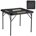 VEVOR 90x90 cm 4 žaidėjų sulankstomas Mahjong ir pokerio stalas su puodelių laikikliais, padėklais bei domino rinkiniu, juodas