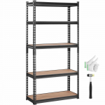 VEVOR 5 pakopų reguliuojama metalinė lentyna, 900 kg talpa, sunkiųjų garažo lentynų sistema, 76x30x152 cm, juoda