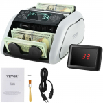 VEVOR Pinigų skaičiuoklė su UV/MG/IR/DD aptikimu, LCD ir LED ekranai, EUR/USD palaikymas, 1000 banknotų/min, smulkiam verslui