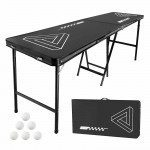 VEVOR 240cm sulankstomas alaus pong stalas su 91cm auk&scaron;čiu, 6 kamuoliukais ir rankena, lengvas vakarėliams ir stovyklavimui, juodas