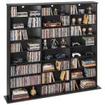 VEVOR 8 lygių medijos spinta 142x22x130 cm, reguliuojama CD DVD knygų ir žaidimų lentyna, talpi multimedijų spintelė, juoda