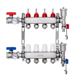 VEVOR 4 &scaron;akų &scaron;ildymo kolektorius su 1/2" PEX adapteriais, nerūdijantis plienas, grindų &scaron;ildymui, srautas 5L/min