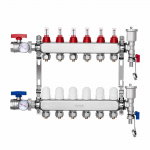 VEVOR 6 kontūrų nerūdijančio plieno grindinio &scaron;ildymo kolektorius su 1/2'' PEX adapteriais, srauto matuokliais ir termometrais