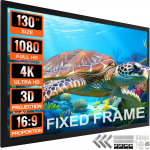 VEVOR 330cm 16:9 Fiksuotos Rėmo 4K HD Projekcijos Ekranas, 160&deg; Žiūrėjimo Kampas, 3D Namų Kino ir Lauko Naudojimui