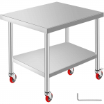 VEVOR Nerūdijančio plieno darbo stalas 91x76x86cm, 317kg apkrova, 3 auk&scaron;čio lygiai, 4 ratukai, komercinei virtuvei