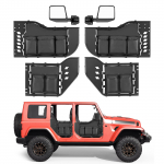 VEVOR plieninės vamzdinės pusdurys su veidrodžiais 4 durų Jeep Wrangler JL 2018-2026 ir Gladiator JT 2020-2026, priekinės ir galinės, su krep&scaron;iais