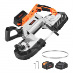 VEVOR 20V Belaidis juostinis pjūklas, 127&times;115 mm pjovimo gylis, 360W be&scaron;epetėlinis variklis, 4.0Ah baterija, reguliuojamas greitis