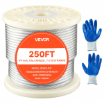 VEVOR 6,35 mm x 76,2 m cinkuota plieninė vielos virvė, 7x19, 31,1 kN, turėklams ir sodo grotelių sistemoms