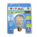 LED lemputė 6W su filamentu E27 A60 2700K V-TAC