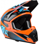 LAZER &scaron;almas MX8 X Team Carbon juoda/mėlyna/oranžinė matinė