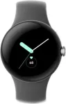 Google Pixel Watch - Silber poliert - intelligente Uhr mit Band - Flouroelastomer - dunkelgrau - Bandgre: L - 32GB - Wi-Fi, NFC, Bluetooth - 36 g (GA03305-DE)