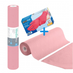 Dvisluoksnis vienkartinis paklotas 50cm x 50m ROŽINIS + LYCON rožinės nitrilinės pir&scaron;tinės (S) | Double ply underlay 50cm x 50m PINK + LYCON pink nitrile gloves (S)