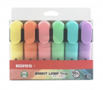 Teksto žymeklių rinkinys KORES BRIGHT LINER PLUS, 6 pastelinės spalvos