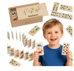 Viga medinis edukacinis domino 2‑in‑1 &ndash; su paveikslėliais ir ta&scaron;keliais