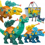 Dinozaurų surinkimo rinkinys 3 vnt statybinis rinkinys dėžutėje + grąžtas ir atsuktuvas