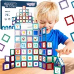 Woopie magnetinės edukacinės kaladėlės &ndash; su raidžių kortelėmis ir spalvotais kvadratais