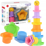 WOOPIE BABY Piramidės formos sensoriniai puodeliai su žvaigždutėmis ir kamuoliuku