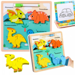 Medinė dinozaurų dėlionė su pie&scaron;imo lenta