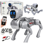Sidabrinis AI robotas &scaron;uo su LED ekranu