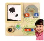 Masterkidz medinė magnetizmo edukacinė lentelė su magnetais, geležies drožlėmis ir kompasu