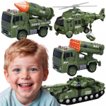 WOOPIE karinių transporto priemonių rinkinys su paleidimo tanko sraigtasparniu 4vnt skalė 1:20