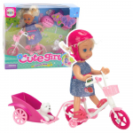 Mini lėlė su dviračiu, priekaba ir &scaron;uniuku