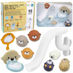 Maudynių žaislų rinkinys su čiuožykla, tinkliuku ir gyvūnėliais