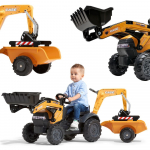 FALK CASE pedalinis traktorius su ekskavatoriaus kau&scaron;u ir priekaba, 2&ndash;5 metų vaikams
