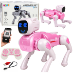 Rožinis AI robotas &scaron;uo su LED ekranu