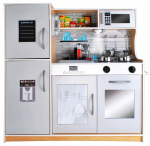 Medinė vaiki&scaron;ka virtuvėlė XL su LED ap&scaron;vietimu ir priedais