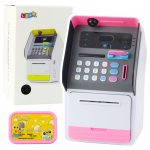 Rožinis žaislinis ATM seifas su PIN