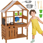 WOOPIE GREEN medinė sodo virtuvė su stogeliu, kriaukle ir čiaupu