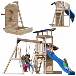 AXI medinės didelės žaidimų aik&scaron;telės sūpynės, čiuožykla ir smėlio dėžė