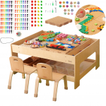MASTERKIDZ medinis edukacinis stalas + STEM sienos priedai + 563 kaladėlės