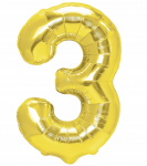 Aukso spalvos balionas skaičius 3 100cm. 1vnt.