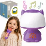 Woopie RGB lemputė&ndash;garsiakalbis su mikrofonu &bdquo;Katinukas&ldquo; (violetinė, 3+)
