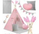 Tipi nukida rožinė palapinė su dideliu kilimėliu