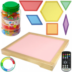 Masterkidz LED &scaron;viesos panelė, keičianti spalvas su nuotolinio valdymo pultu + Montessori mozaikos blokai (140 vnt.)