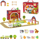 TOOKY TOY medinės fermos lagamine figūrėlės, transporto priemonės