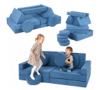 VELINDA Daugiafunkcinė modulinė sofa vaikams i&scaron; putplasčio blokų - mėlyna