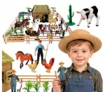 Woopie &bdquo;Farma su gyvūnais&ldquo; &ndash; 63 elementų rinkinys su pastatu, gyvūnų figūrėlėmis ir ūkininkais