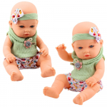 Kūdikio lėlė žaliais drabužiais 29 cm